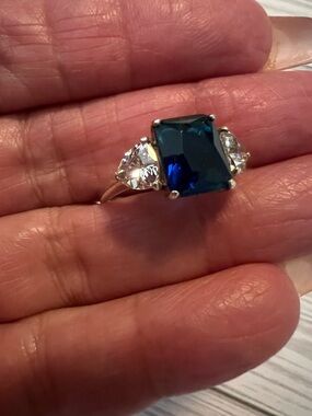 Sparkly Lab Created Sapphire n Simulated Diamond .925 Silver Ring